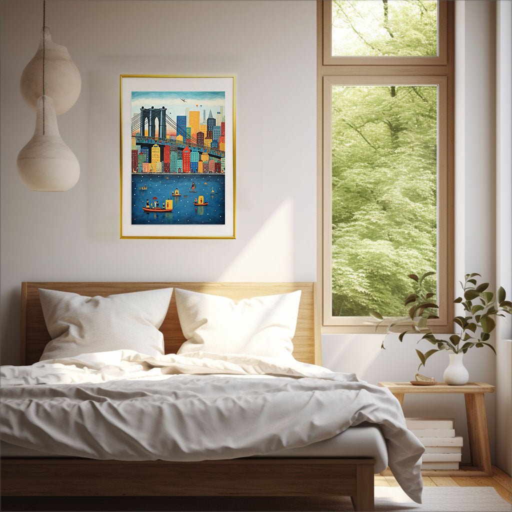 ニューヨークのアートポスター:new_york_a1cb / 地図・都市_都市_のポスター画像寝室に設置したイメージ