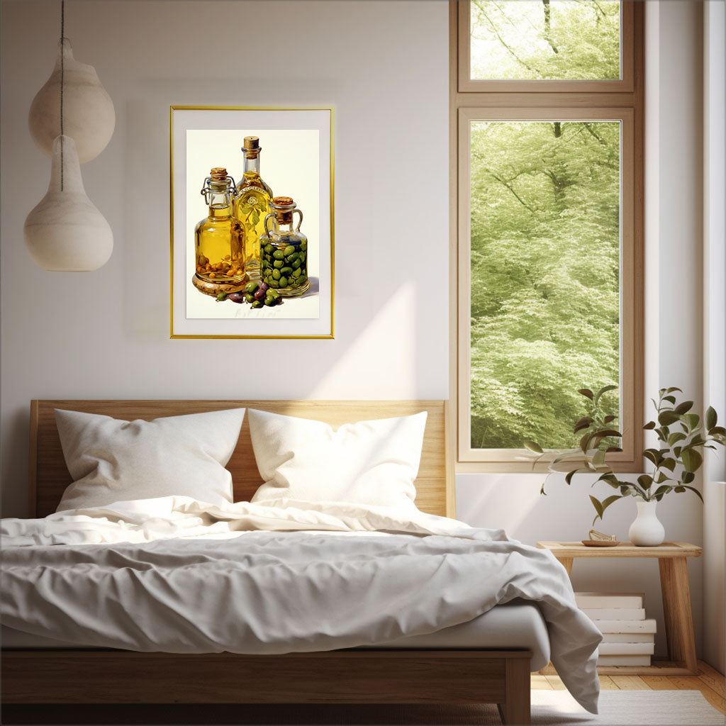 オリーブオイルのアートポスター寝室配置イメージ