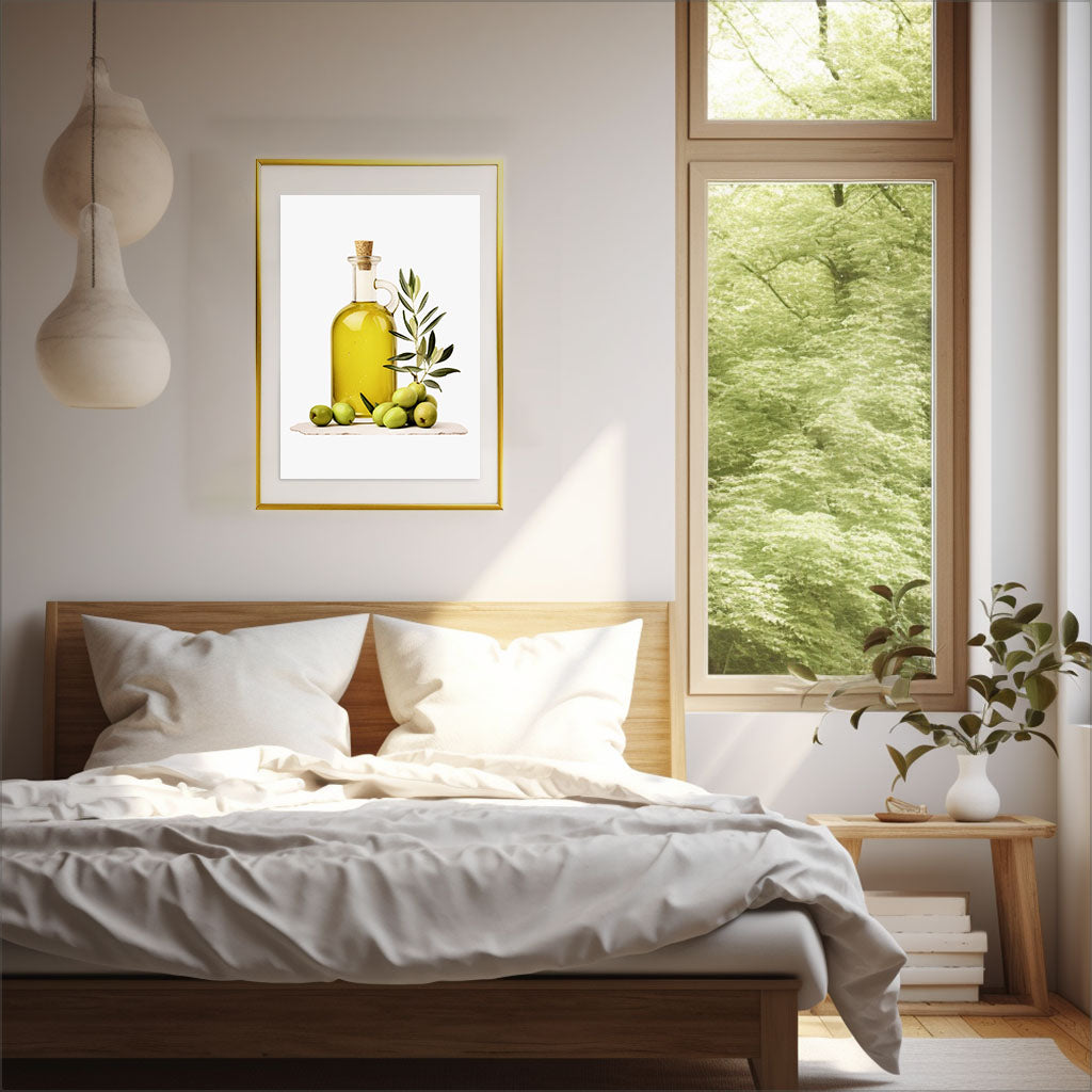 オリーブオイルのアートポスター寝室配置イメージ