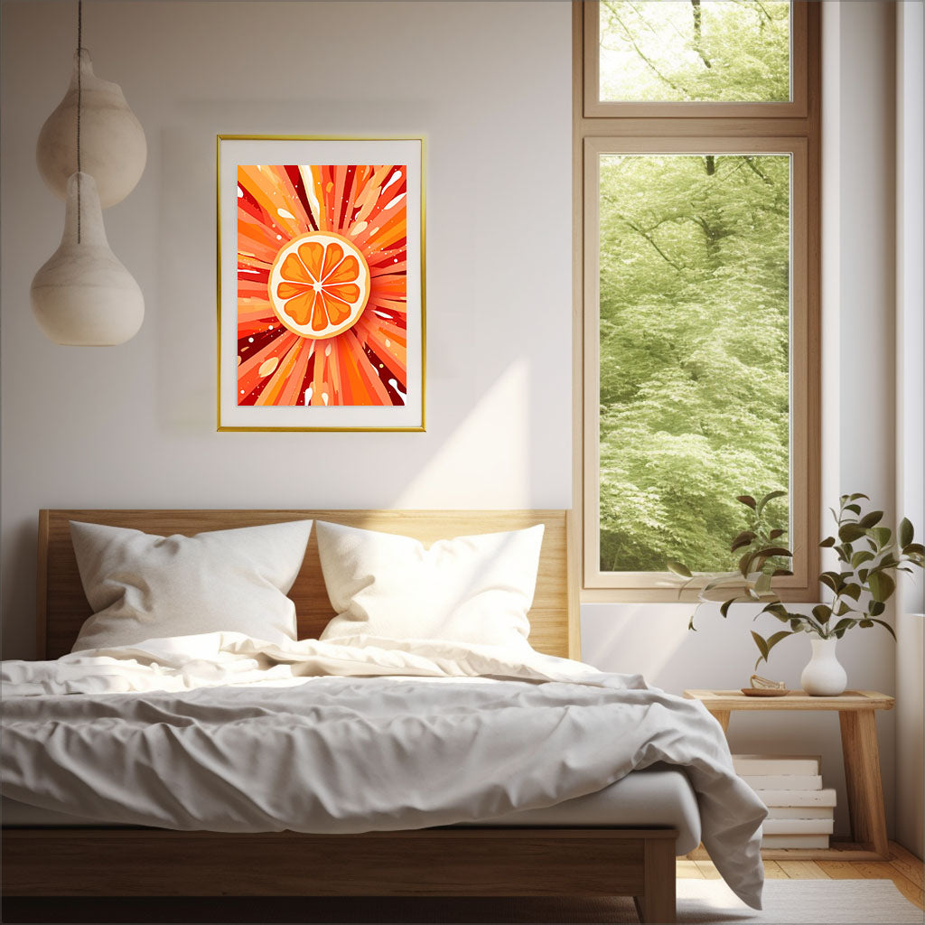 オレンジのアートポスター寝室配置イメージ