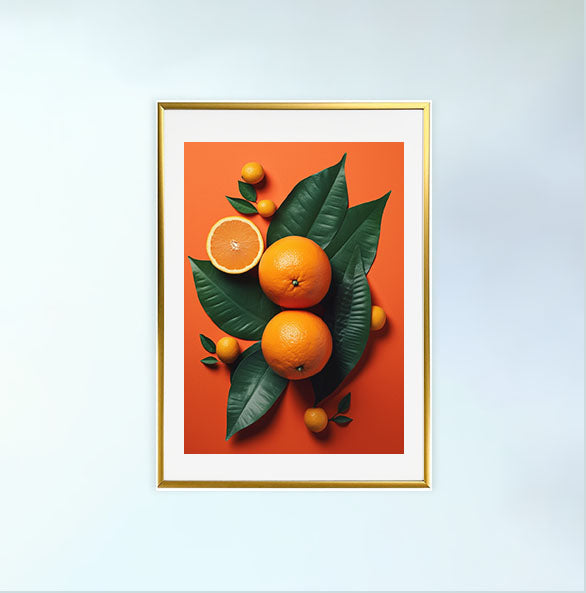 オレンジのアートポスター金フレームあり