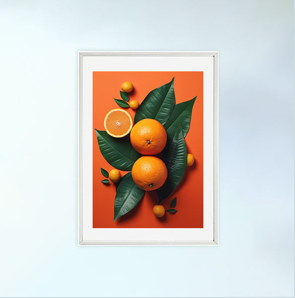 オレンジのアートポスター白フレームあり
