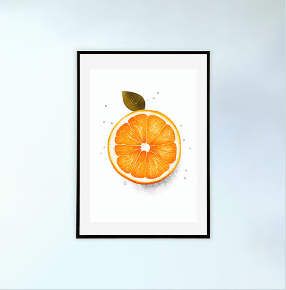 オレンジのアートポスター黒フレームあり