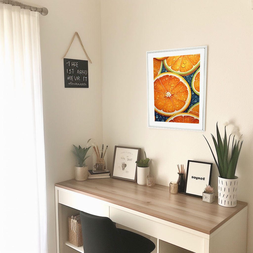 オレンジのアートポスター机配置イメージ