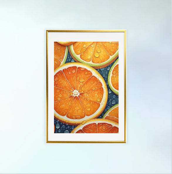 オレンジのアートポスター金フレームあり