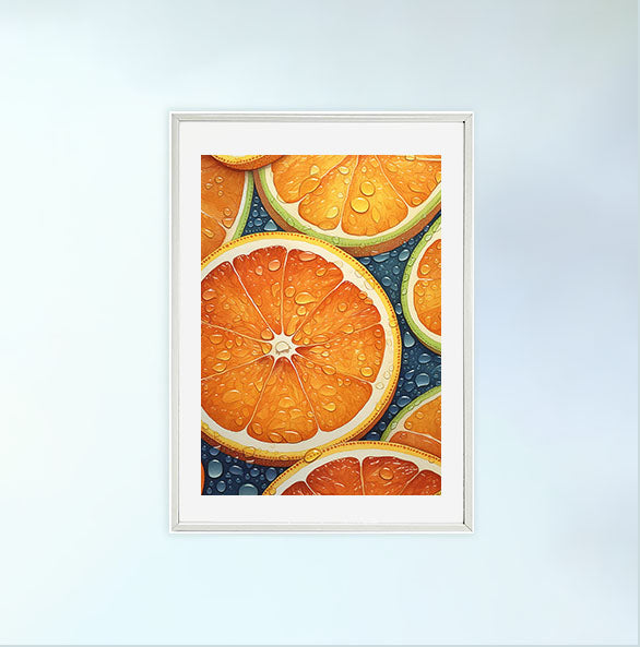 オレンジのアートポスター白フレームあり