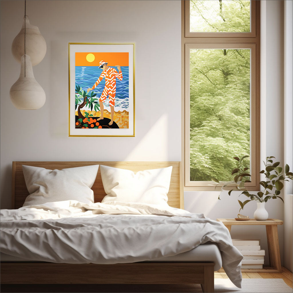 オレンジのアートポスター寝室配置イメージ