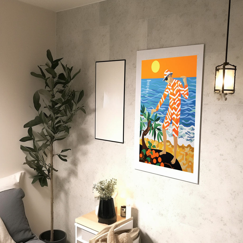 オレンジのアートポスター廊下配置イメージ
