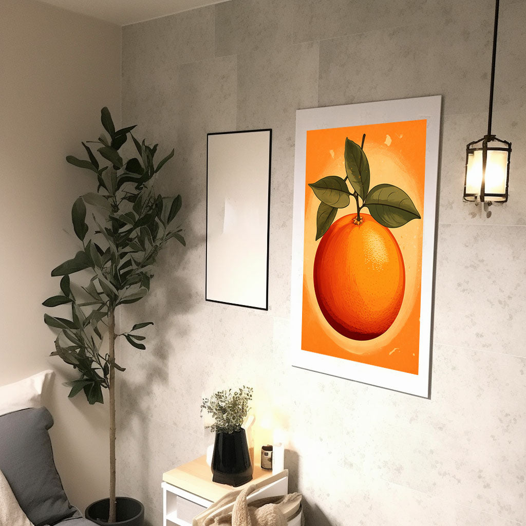 オレンジのアートポスター廊下配置イメージ