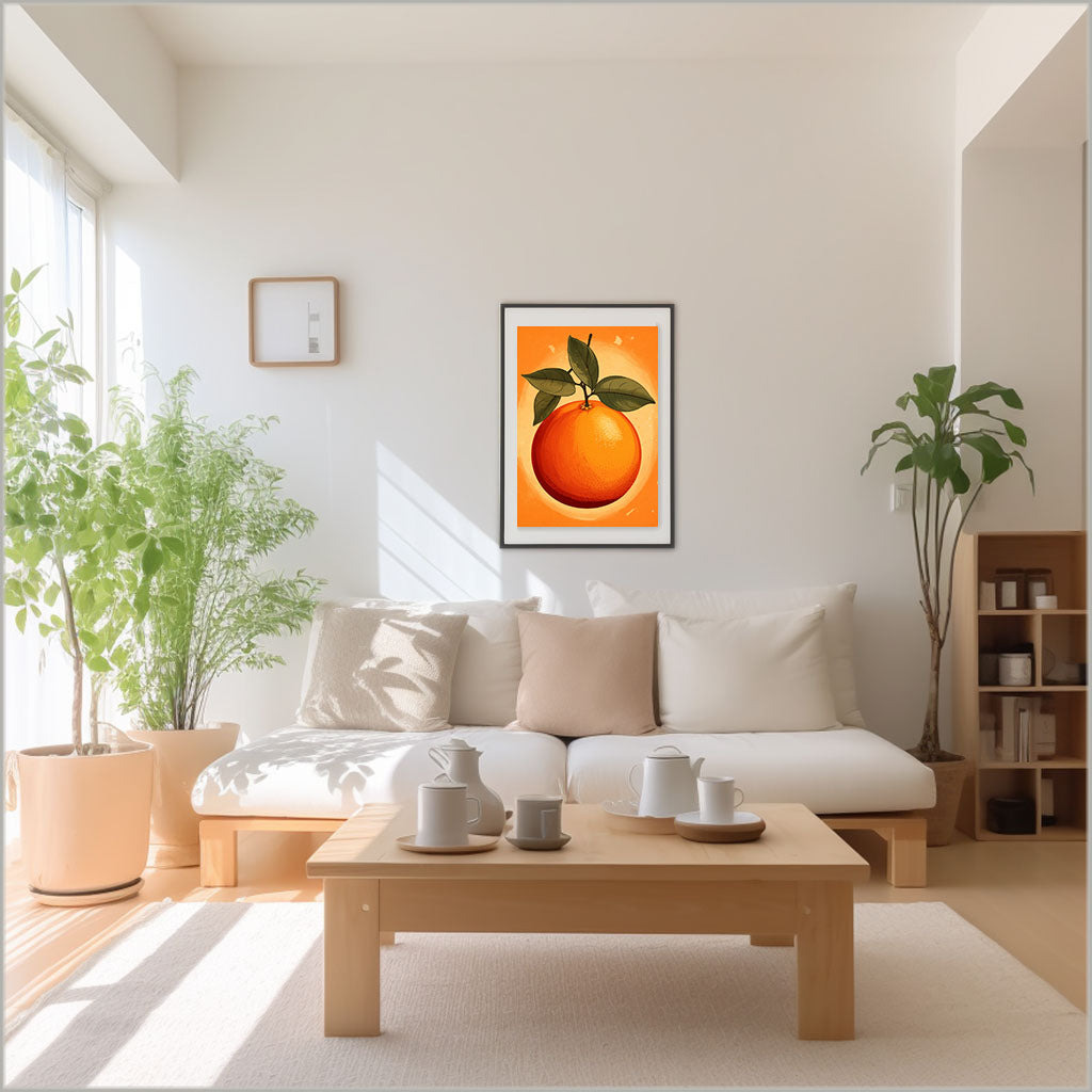 オレンジのアートポスターリビング配置イメージ