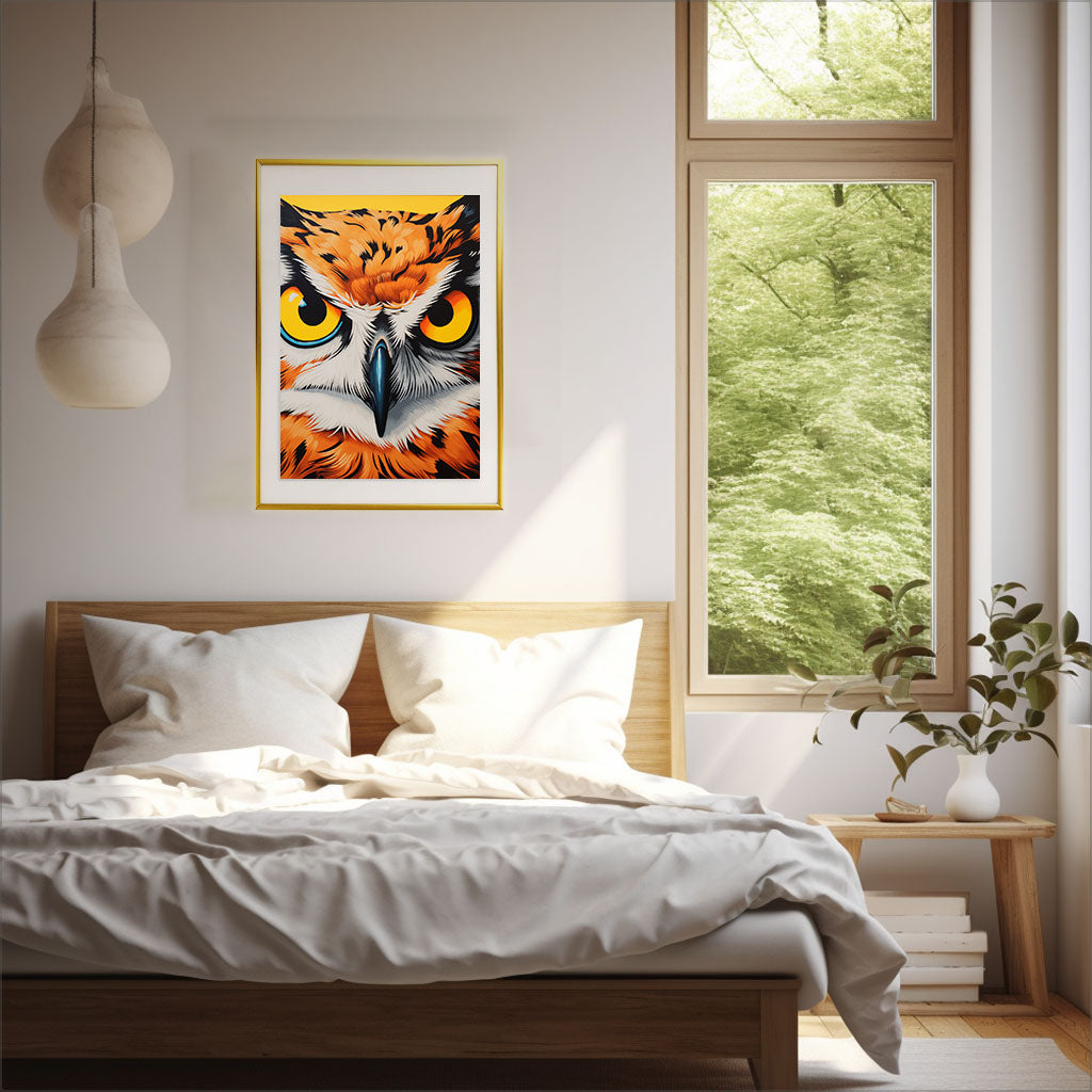 ふくろうのアートポスター寝室配置イメージ