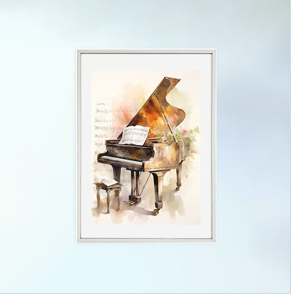 ピアノのアートポスター銀フレームあり