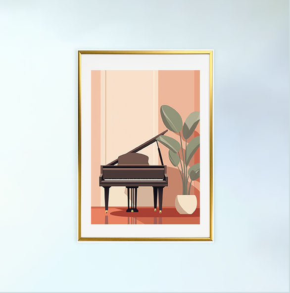 ピアノのアートポスター金フレームあり