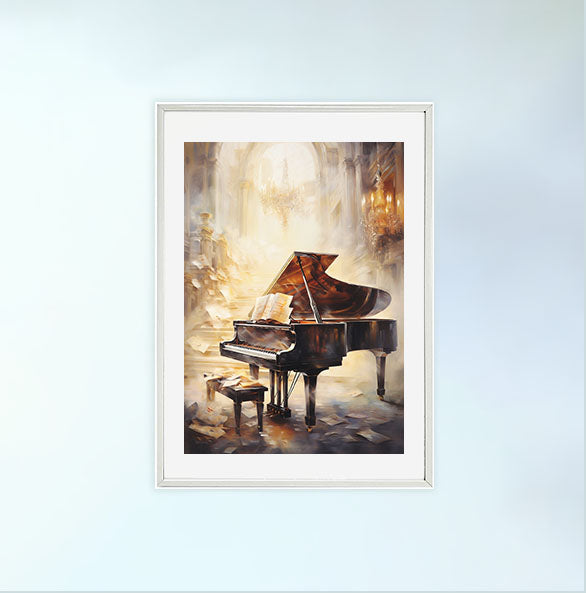 ピアノのアートポスター白フレームあり