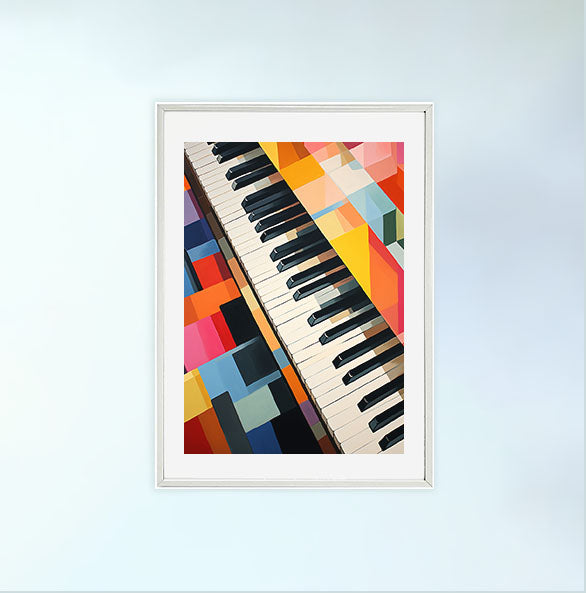 ピアノのアートポスター白フレームあり