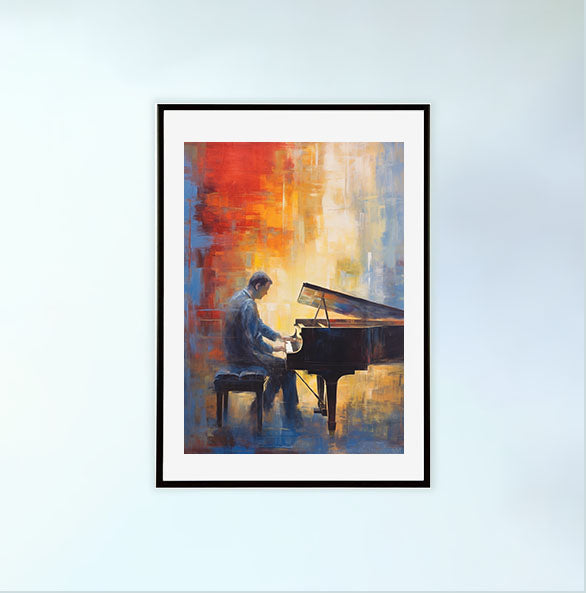 ピアノのアートポスター黒フレームあり