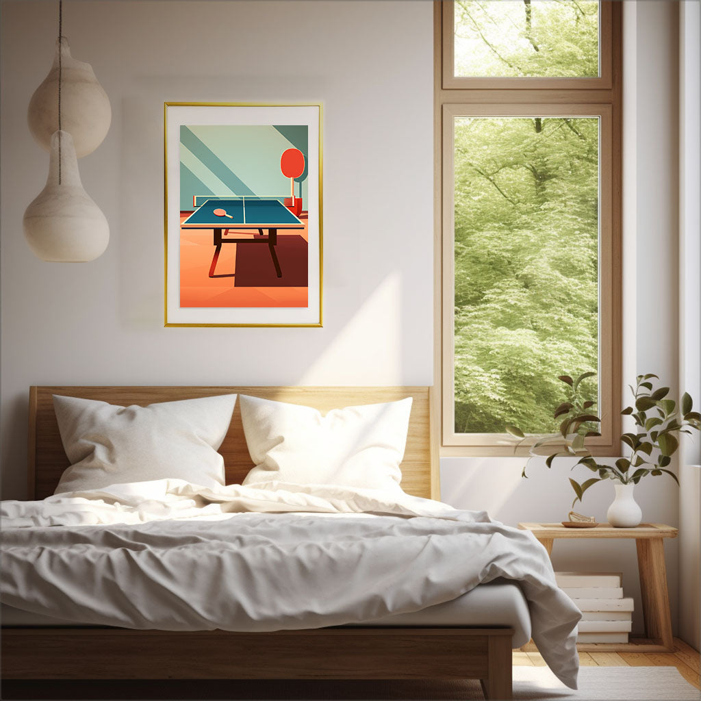 卓球のアートポスター寝室配置イメージ