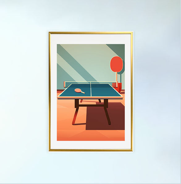 卓球のアートポスター金フレームあり