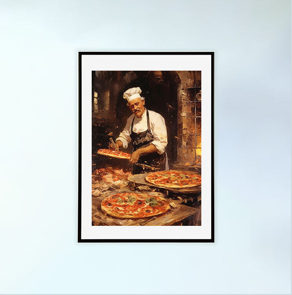 ピザのアートポスター黒フレームあり