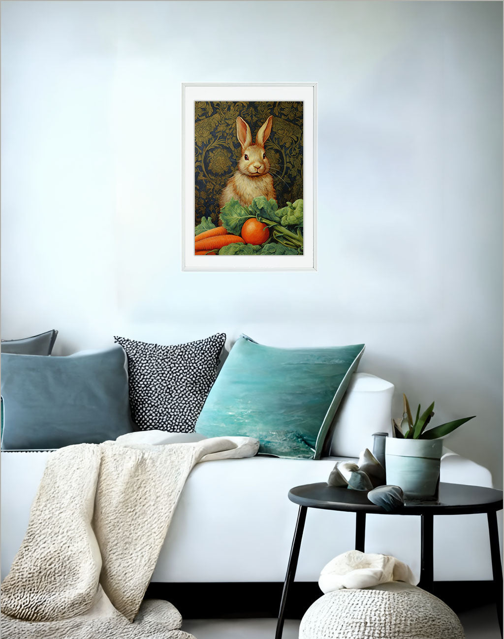 ウサギのアートポスターソファ配置イメージ