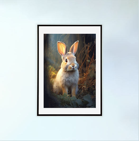 ウサギのアートポスター黒フレームあり