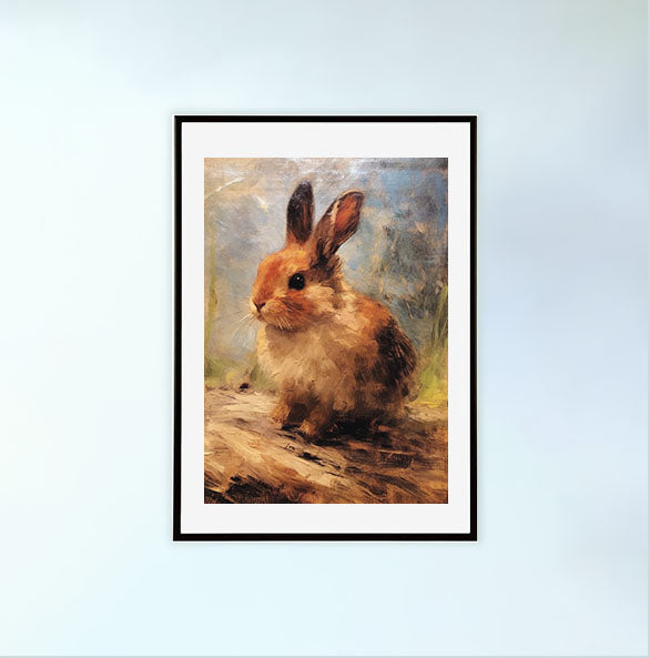 ウサギのアートポスター黒フレームあり