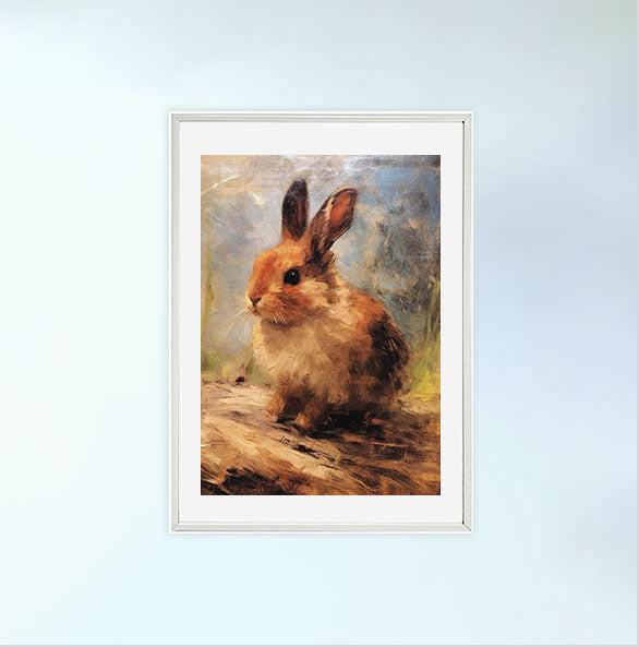 ウサギのアートポスター白フレームあり