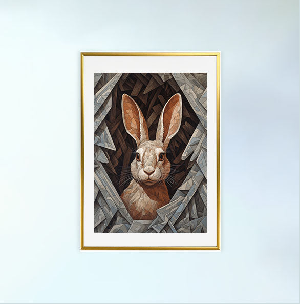ウサギのアートポスター金フレームあり