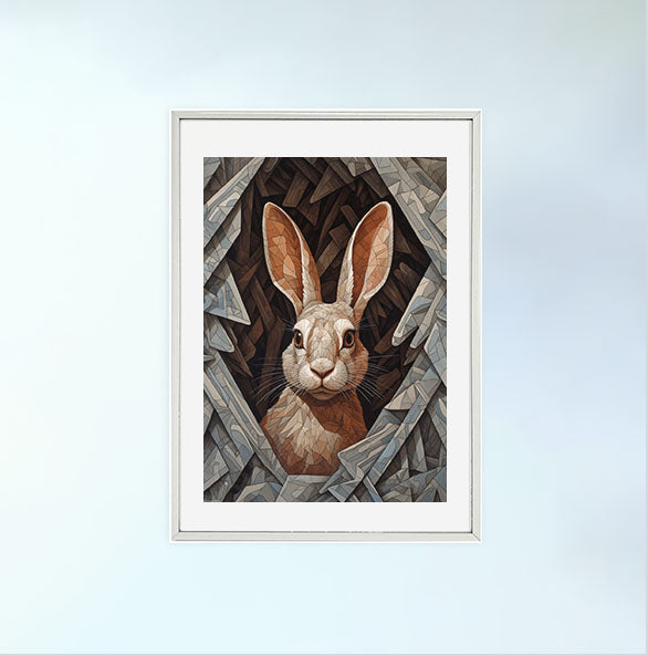 ウサギのアートポスター銀フレームあり