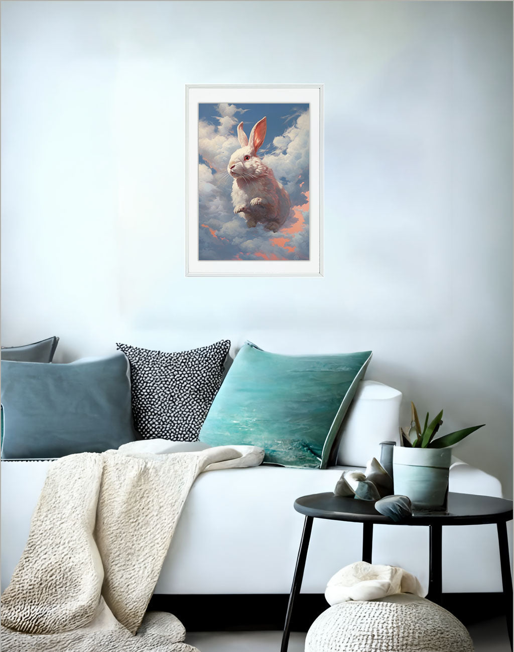 ウサギのアートポスターソファ配置イメージ