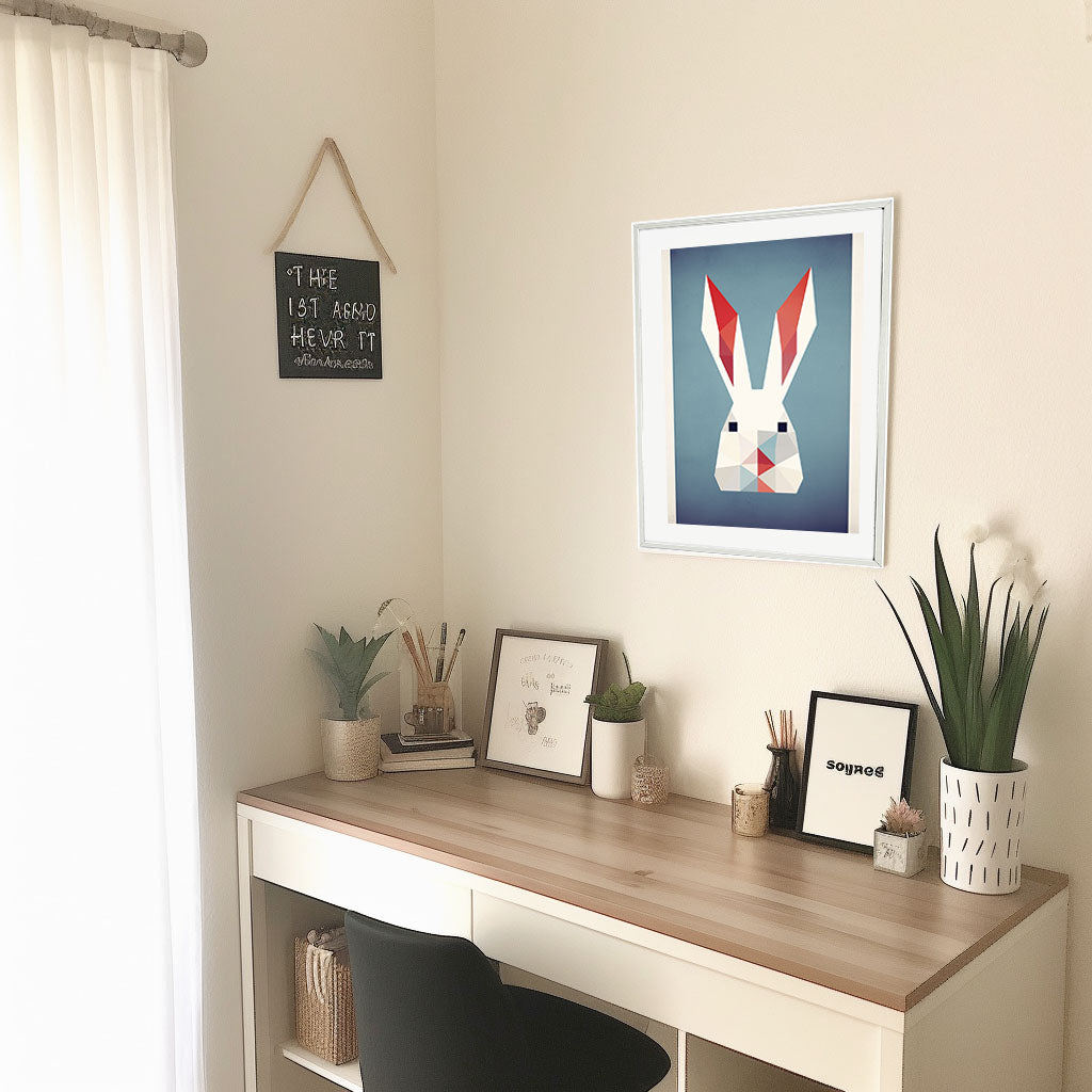 ウサギのアートポスター机配置イメージ