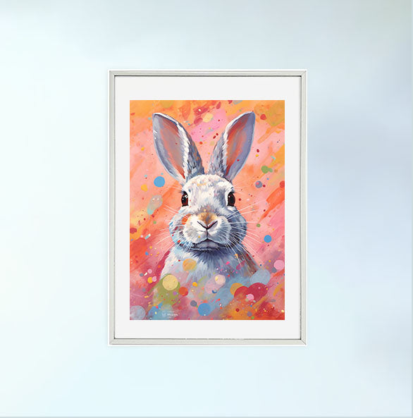 ウサギのアートポスター銀フレームあり