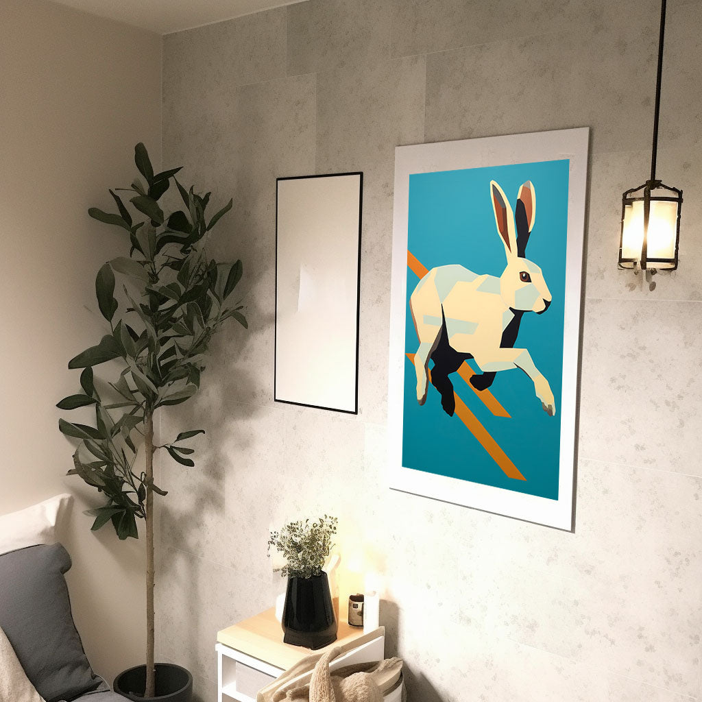 ウサギのアートポスター廊下配置イメージ