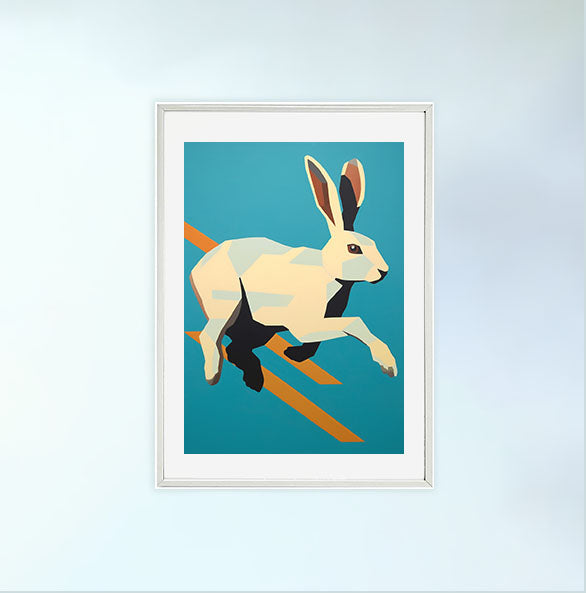 ウサギのアートポスター白フレームあり