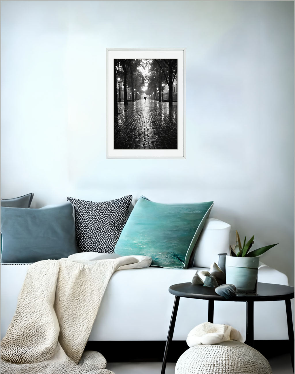 雨のアートポスターソファ配置イメージ