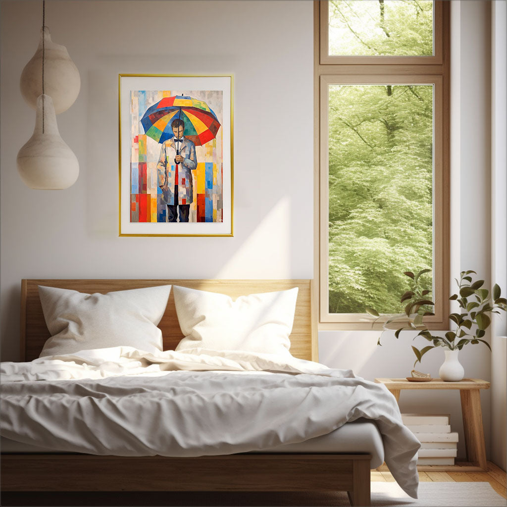 雨のアートポスター寝室配置イメージ
