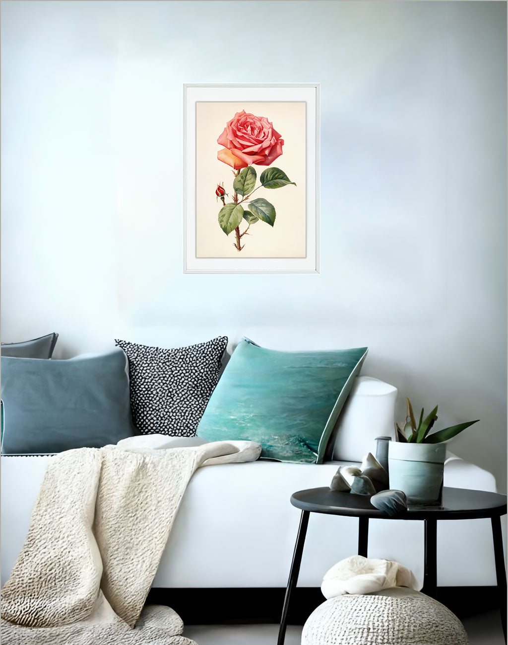 薔薇のアートポスターソファ配置イメージ