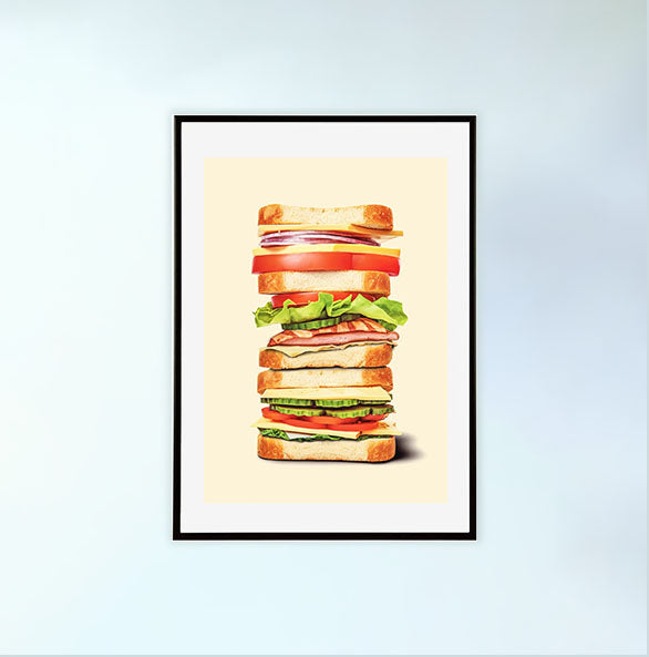 サンドイッチのアートポスター黒フレームあり
