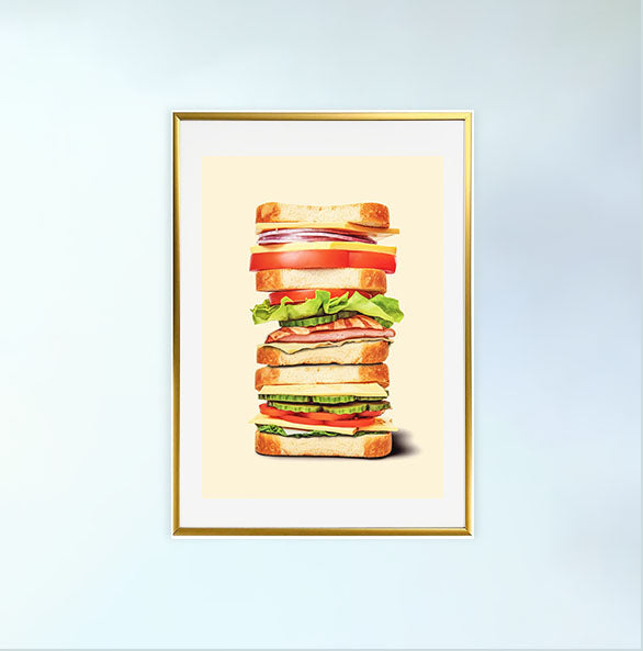 サンドイッチのアートポスター金フレームあり