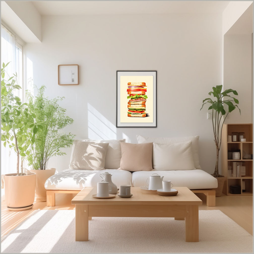 サンドイッチのアートポスターリビング配置イメージ