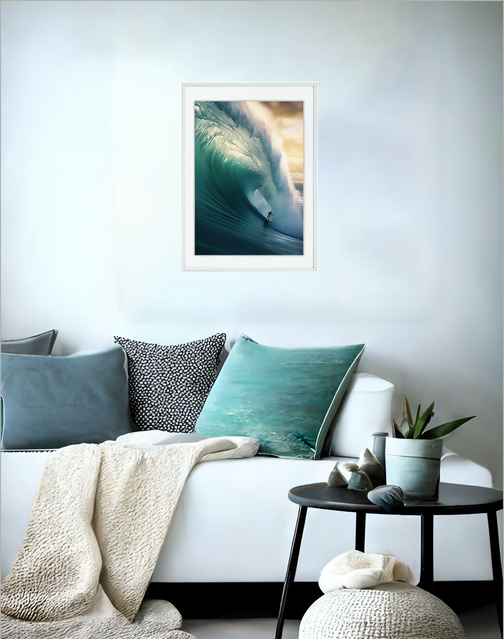 海のアートポスターソファ配置イメージ