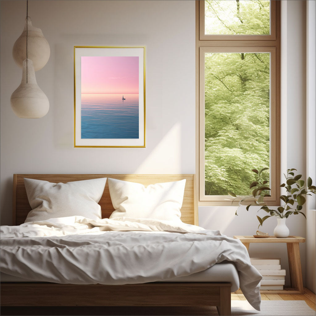 海のアートポスター寝室配置イメージ