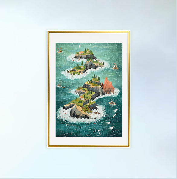海のアートポスター金フレームあり