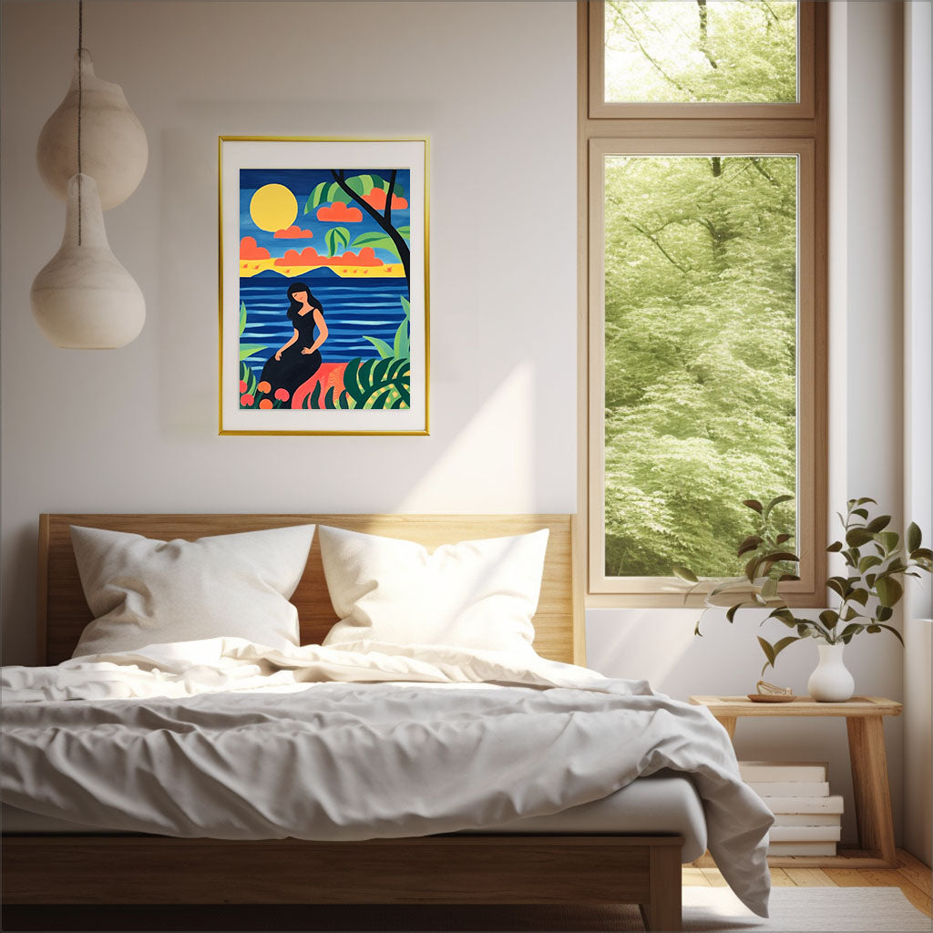 海のアートポスター寝室配置イメージ