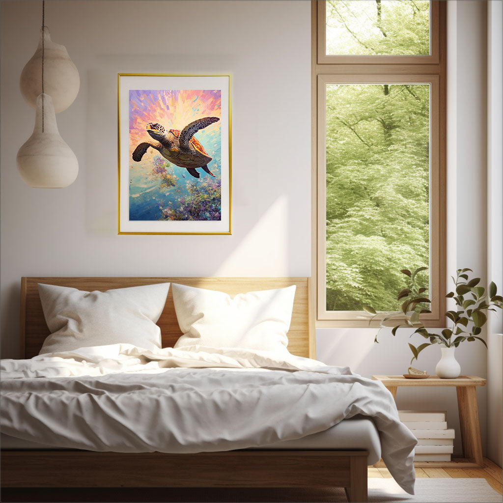 ウミガメのアートポスター寝室配置イメージ