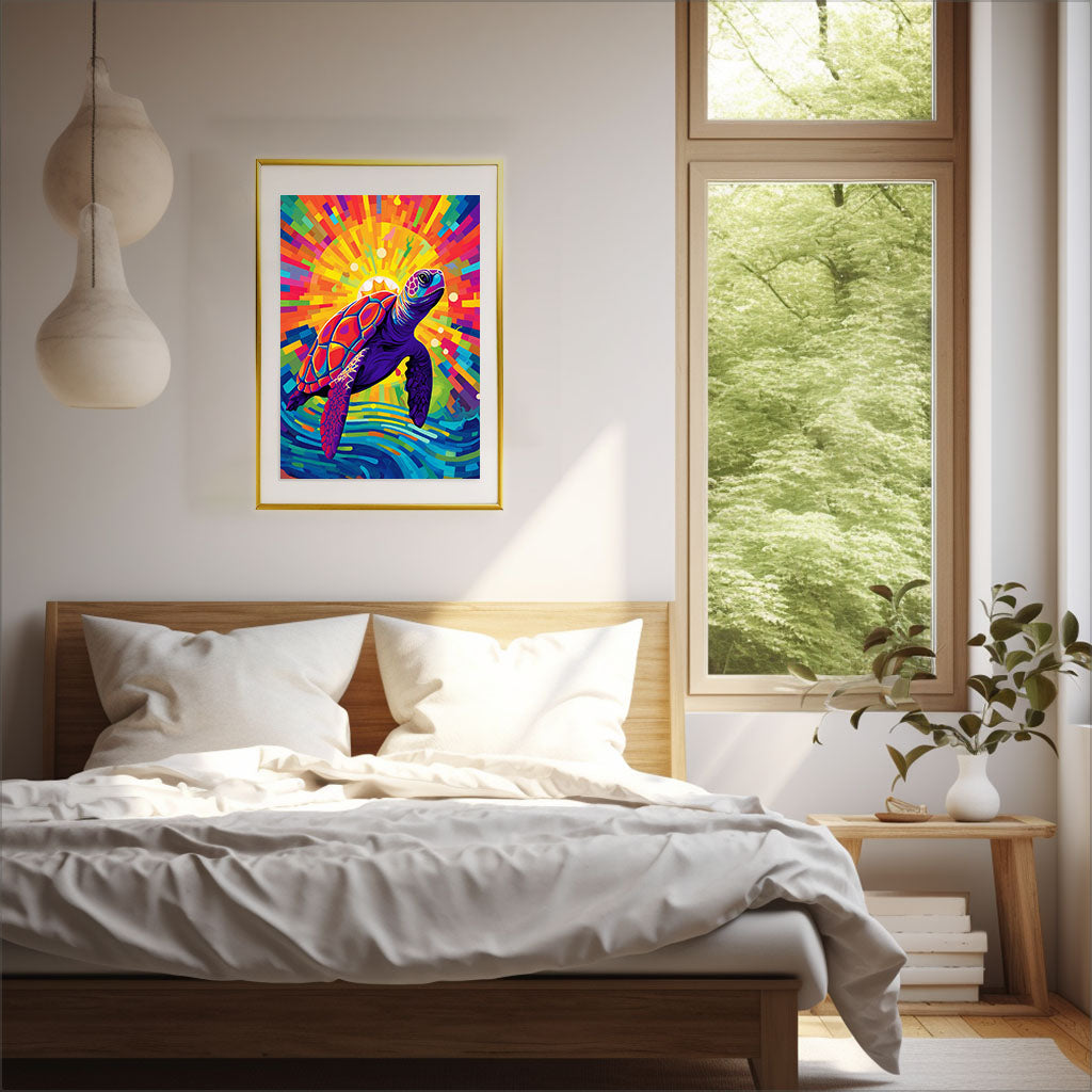ウミガメのアートポスター寝室配置イメージ