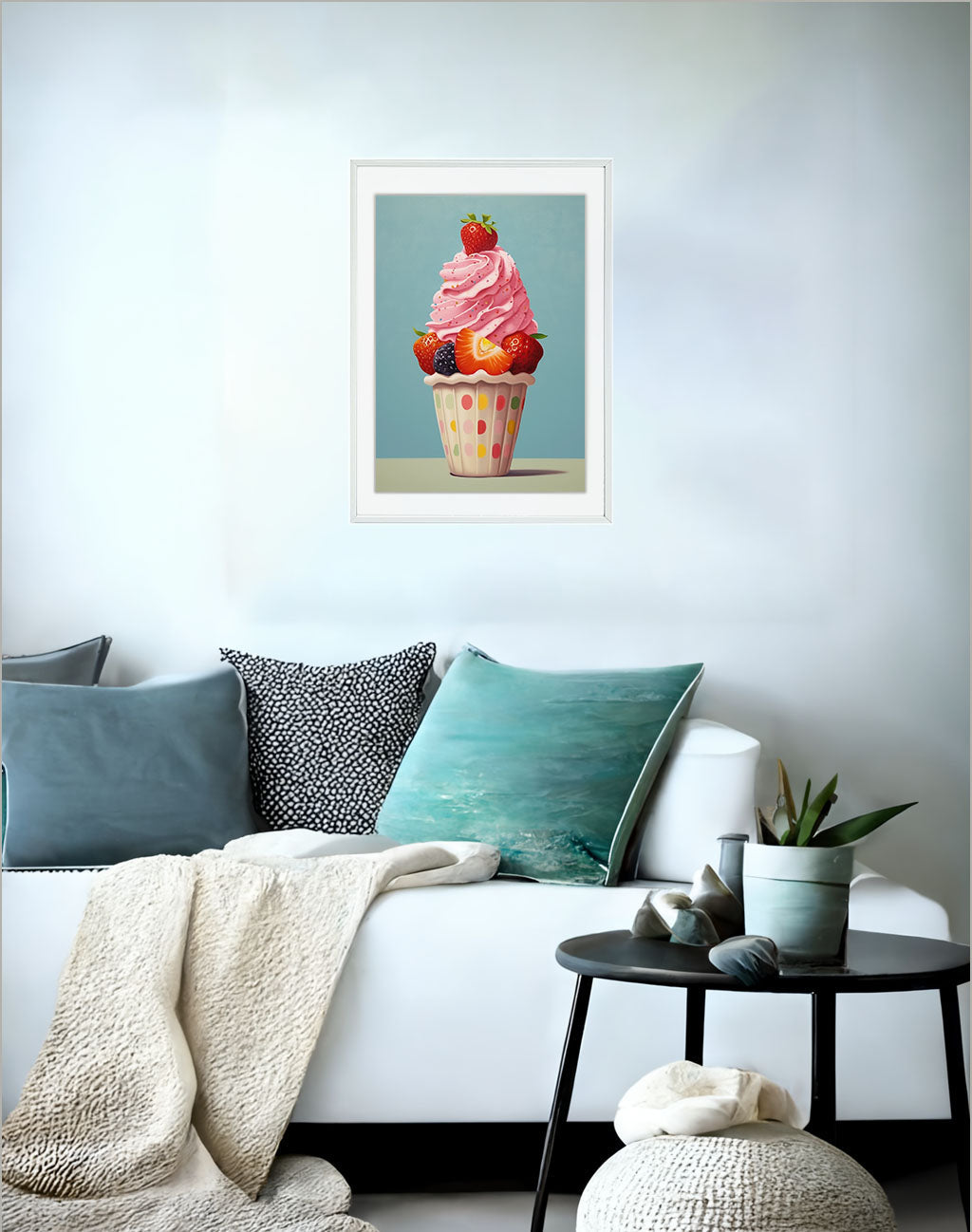 かき氷のアートポスターソファ配置イメージ