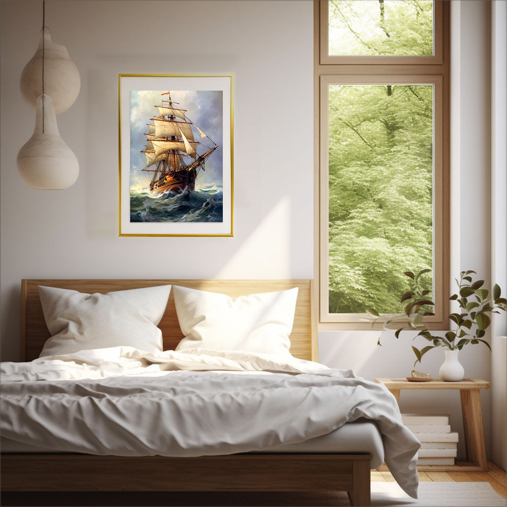 船のアートポスター寝室配置イメージ