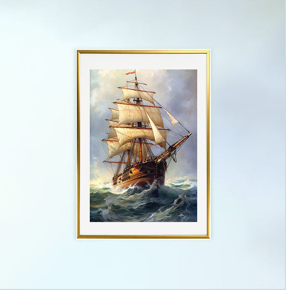 船のアートポスター金フレームあり