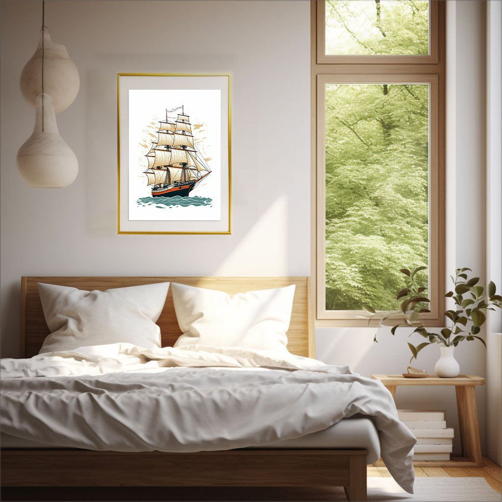 船のアートポスター寝室配置イメージ